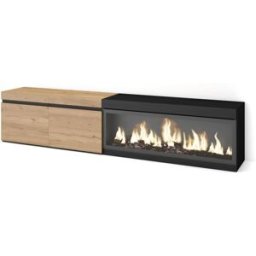 Skraut home Mueble tv efecto madera roble negro 208x35x45cm chimenea efecto fuego