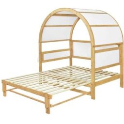 OKWISH Cama infantil blanca y natural de madera extensible 140x200 cm