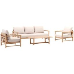 Kerama Set de jardín de 5 plazas de madera y cojines beige