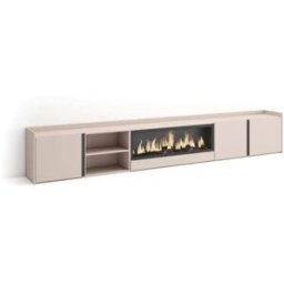 Skraut home Mueble tv efecto madera beige 315x35x50cm chimenea efecto fuego
