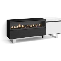 Skraut home Mueble tv efecto madera blanco y negro 150x35x57 chimenea efecto fuego