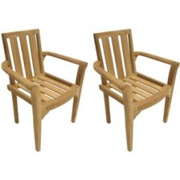 MACABANE Conjunto de 2 sillones de jardín apilables de teca