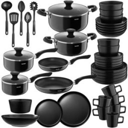 Tectake 30 piezas juego de cocina, gres, aluminio, antiadherente, negro