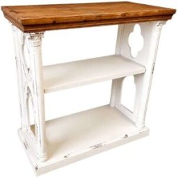 Mathi Design Consola de madera patinada blanca de 81 cm