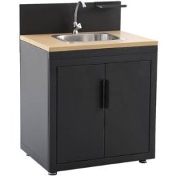 sweeek Módulo cocina exterior de acero y decoración de madera 1 fregadero 2