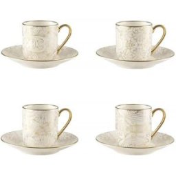 Aulica Tazas de café con platos blancos con diseño abstracto - set de 4