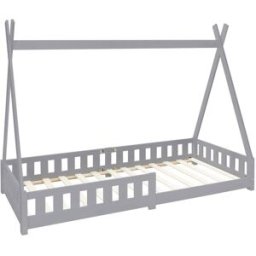 ML-Design Cama infantil tipi 200x90 cm color gris claro con anticaída y somier