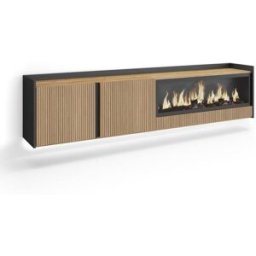 Skraut home Mueble tv efecto madera roble y negro 212x35x50 chimenea efecto fuego