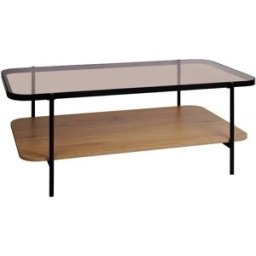 sweeek Mesa de centro vintage de metal negro con tapa de crista y decoración