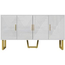 Urban Meuble Elegante zapatero blanco y dorado con 4 puertas de diseño