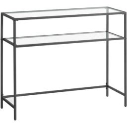 VASAGLE Mesa de consola con tablero de vidrio templado de color negro