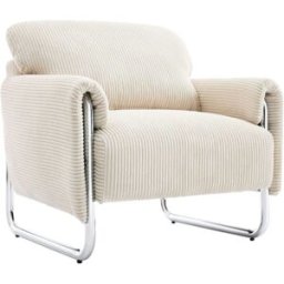 sweeek Sillón vintage de pana con estructura cromada, blanco roto
