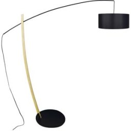 Tosel Lampára de pie madera natural metal negro pantalla negro
