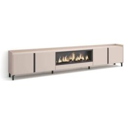 Skraut home Mueble tv efecto madera beige 315x35x61cm chimenea efecto fuego