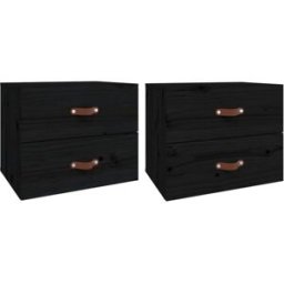 Maison Chic Juego de 2 mesitas de noche de pared madera negro 50x36x40 cm
