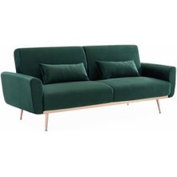 sweeek Sofá cama de terciopelo, 3 plazas, verde ingles