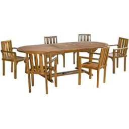 MACABANE Mesa y sillas de jardín de madera de teca aceitada 8/10 personas
