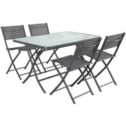 sweeek Set mesa de jardín plegable de textileno y acero con 4 sillas ,