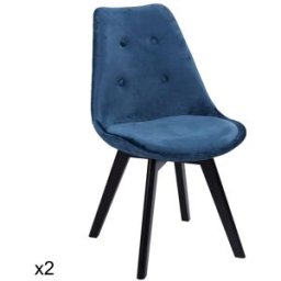 Happy Garden Juego de 2 sillas de terciopelo azul y madera de haya negra