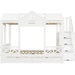 OKWISH Litera infantil blanca de madera con almacenaje 90x200 cm