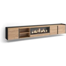Skraut home Mueble tv efecto madera roble negro 315x35x50cm chimenea efecto fuego