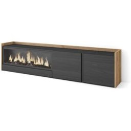 Skraut home Mueble tv efecto madera negro roble 212x35x50cm chimenea efecto fuego