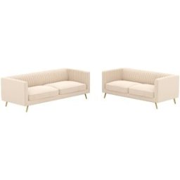 Maison Pavane Conjunto de sofás de terciopelo beige para 5 personas