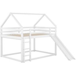 OKWISH Litera infantil blanca de pino con tobogán 140x200 cm