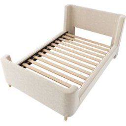 MODFU Cama infantil terciopelo beige 90x200 cm con estampado universo