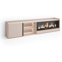 Skraut home Mueble tv efecto madera beige 212x35x50cm chimenea efecto fuego