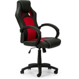 HOMN Sillón de oficina elevable y reclinable piel sintética, negro/rojo