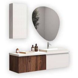 AQA DESIGN Mueble de baño 6 piezas en mdf roble oscuro/blanco mate