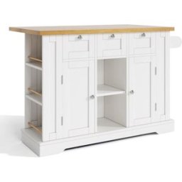 Urban Meuble Consola blanca con meseta en madera y rangos laterales