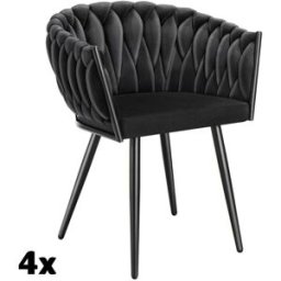 Tectake 4 sillas de comedor de terciopelo, diseño anudado 60,5x 55x75 cm negro
