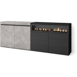 Skraut home Aparador efecto madera cemento 200x35x75cm chimenea efecto fuego