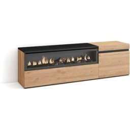 Skraut home Mueble tv efecto madera roble y negro 150x35x45 chimenea efecto fuego