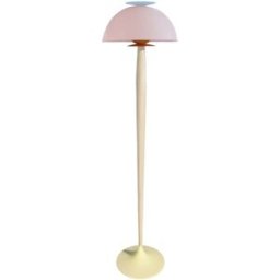Tosel Lámpara de pie columna madera naturel metal beige pantalla rosa