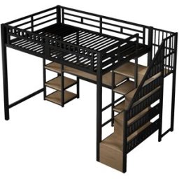 ComfortXL Cama alta infantil 140x200 cm con escritorio LED y USB negra