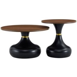 Meubles Cosy Juego de 2 mesas bajas redondas reloj de arena, tablero vetas madera