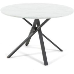 Fuori Mesa redonda 110 cm con patas de metal y tablero efecto mármol