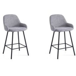 Hispanohogar Juego de 2 taburetes altos de tela y metal en gris 95x51x52 cm