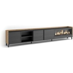 Skraut home Mueble tv efecto madera negro roble 315x35x61cm chimenea efecto fuego