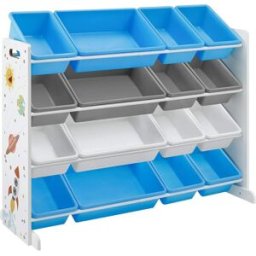 SONGMICS Estantería infantil de 4 niveles de color blanco y azul y gris