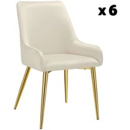 Tectake 6 sillas de comedor tapizadas, acero, aspecto aterciopelado, beige