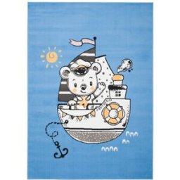 Tapiso Alfombra para niños azul amarillo gris blanco oso bote fina 140x200