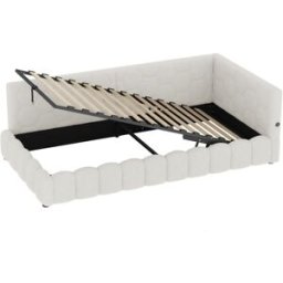 MODFU Cama infantil terciopelo blanco 90x200 cm con almacenaje y usb
