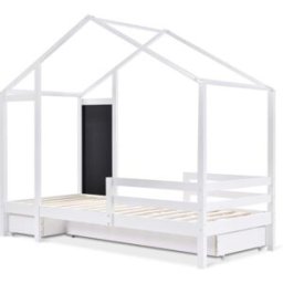 MODFU Cama infantil de madera blanca 90x200 cm con 2 cajones