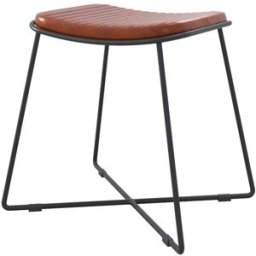 Maison Pavane Taburete de cuero marrón con patas de metal negro