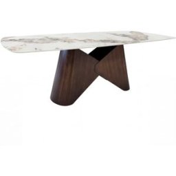 Pondecor Mesa de comedor mármol porcelánico crema patas en bronce 220x110cm