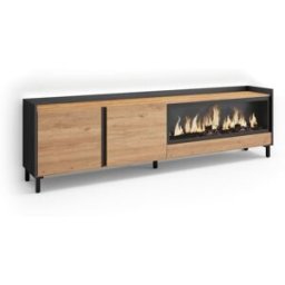 Skraut home Mueble tv efecto madera roble negro 212x35x61cm chimenea efecto fuego
